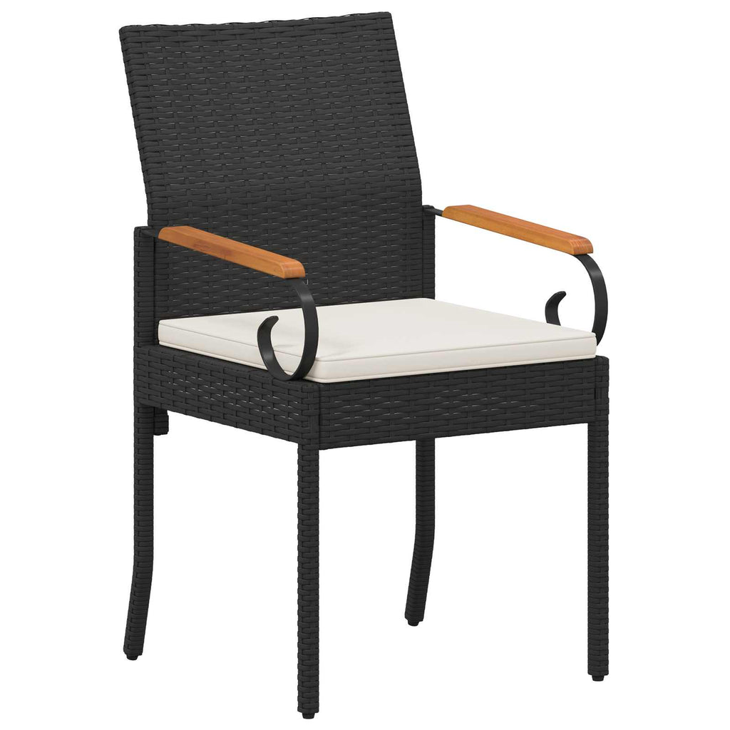 vidaXL Gartenstühle 2 pcs Schwarz und Cremeweiß Poly-Rattan und Akazie