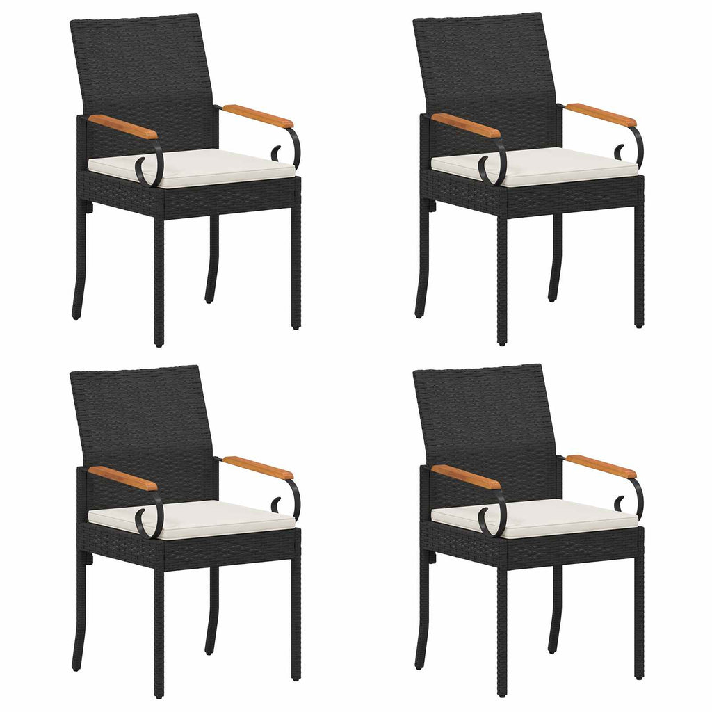 vidaXL Gartenstühle 4 pcs Schwarz und Cremeweiß Poly-Rattan und Akazie