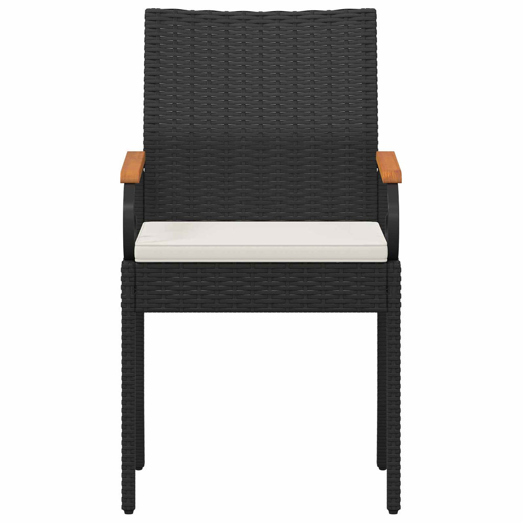 vidaXL Gartenstühle 4 pcs Schwarz und Cremeweiß Poly-Rattan und Akazie