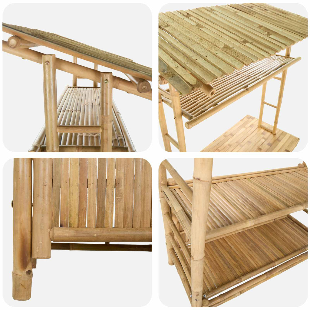 vidaXL Outdoor Bartisch mit Speicher Natur 110 x 50 x 210 cm Bambus