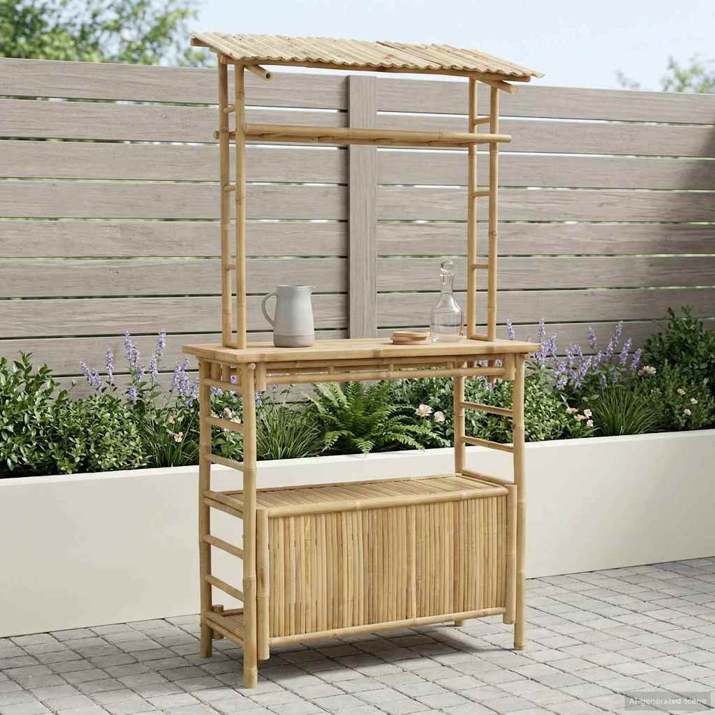 vidaXL Outdoor Bartisch mit Speicher Natur 110 x 50 x 210 cm Bambus