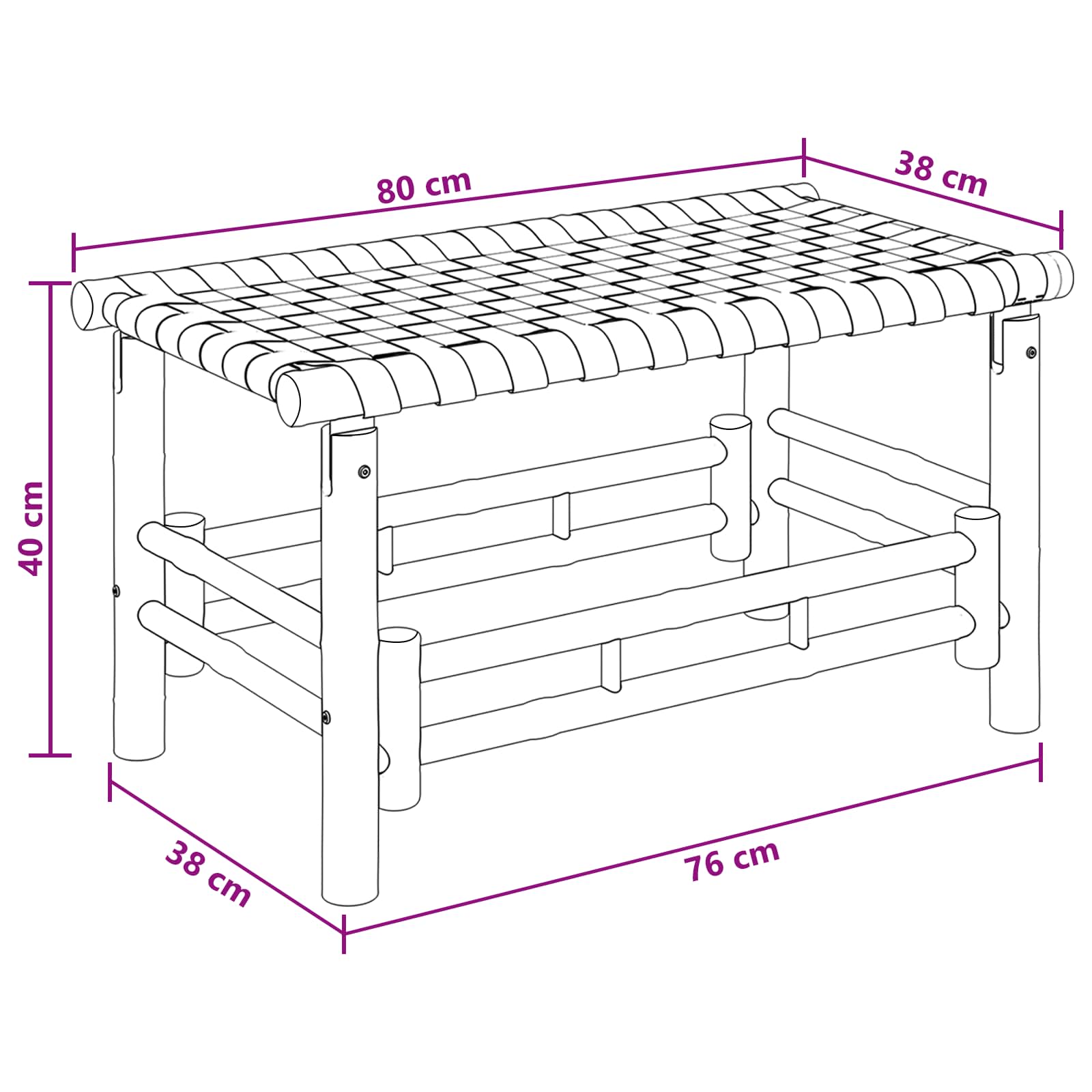 vidaXL Gartenbank 80 x 38 x 40 cm Bambus Natur Rechtwinklig
