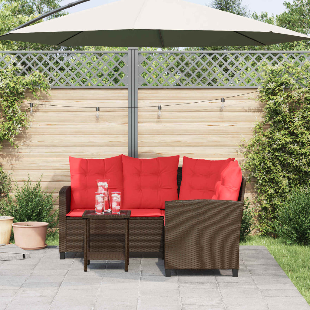 vidaXL Outdoor-Sofagarnitur mit Kissen 2 pcs Braun und Rot Poly-Rattan