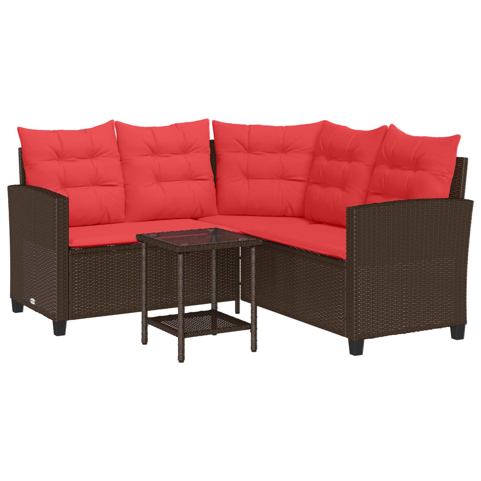 vidaXL Outdoor-Sofagarnitur mit Kissen 2 pcs Braun und Rot Poly-Rattan