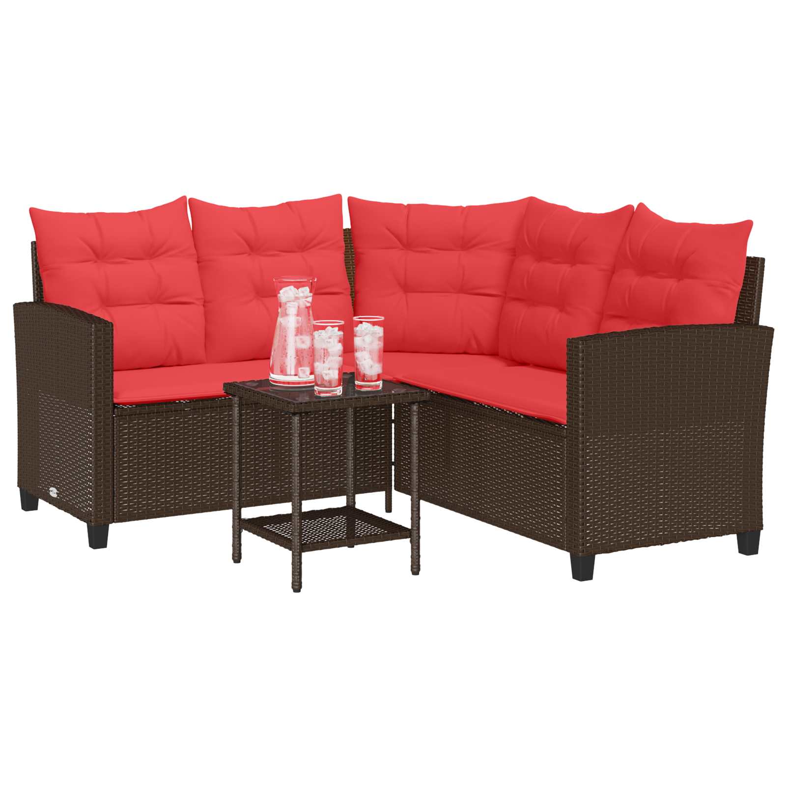 vidaXL Outdoor-Sofagarnitur mit Kissen 2 pcs Braun und Rot Poly-Rattan