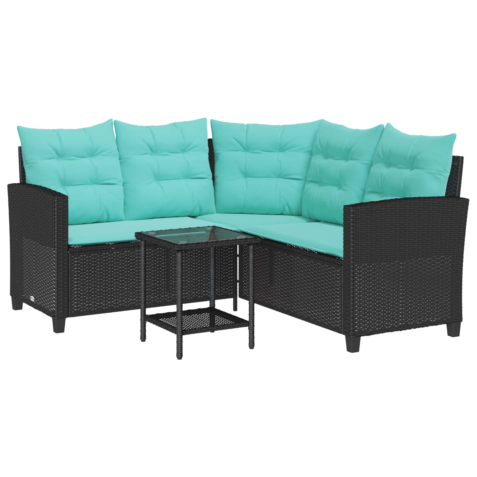 vidaXL Garten-Sofa mit Kissen 2 pcs Schwarz und Türkis Poly Rattan