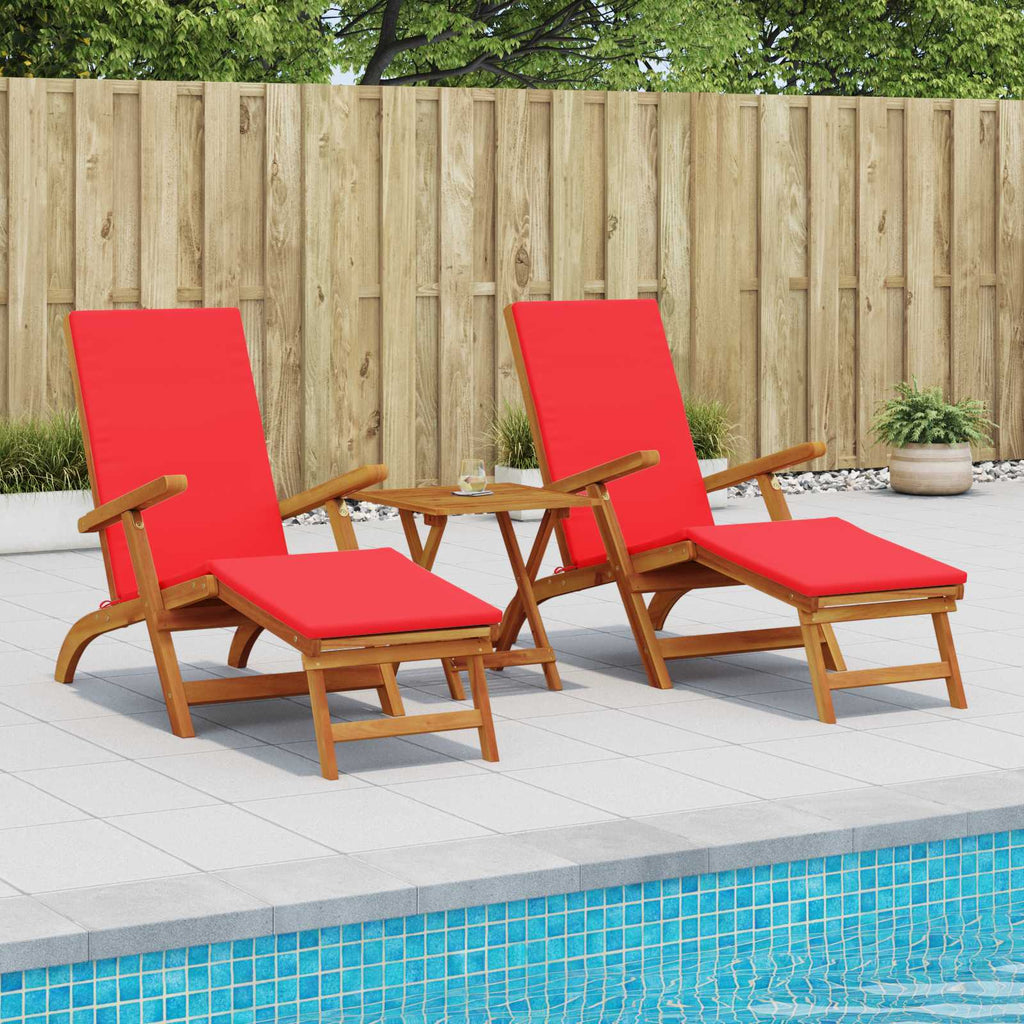 vidaXL Liegestuhl zum Verstellen und Klappen mit Kissen 2 pcs Rot