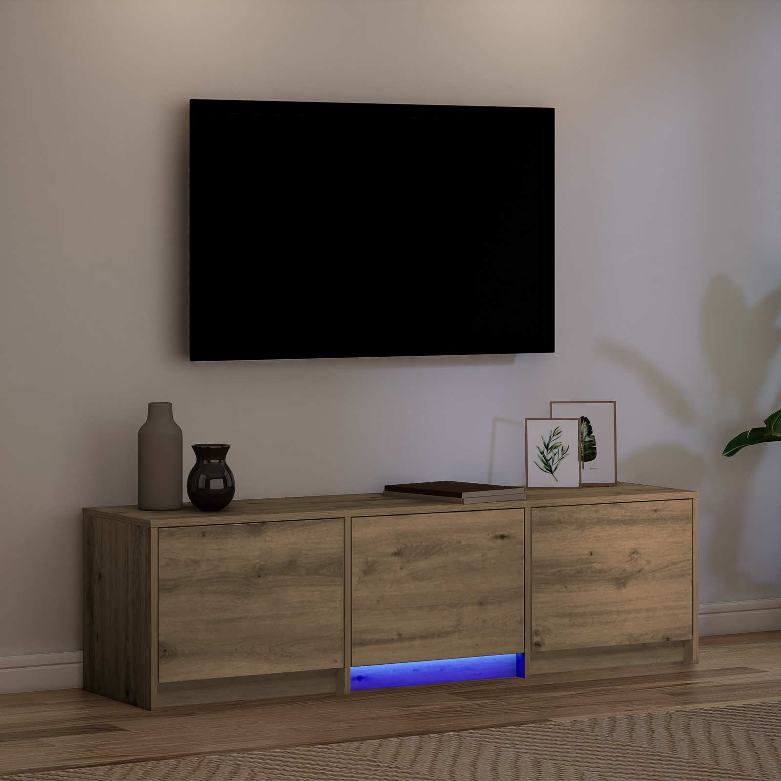 vidaXL Fernsehschrank mit LED Kunsthandwerk Eiche 140 x 34 x 40 cm