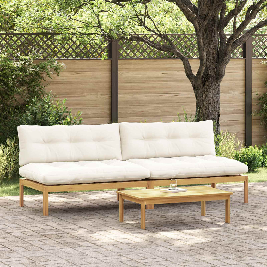 vidaXL Mittelsofa Einheit Helles Akazie und cremeweiß 240 x 80 x 82 cm