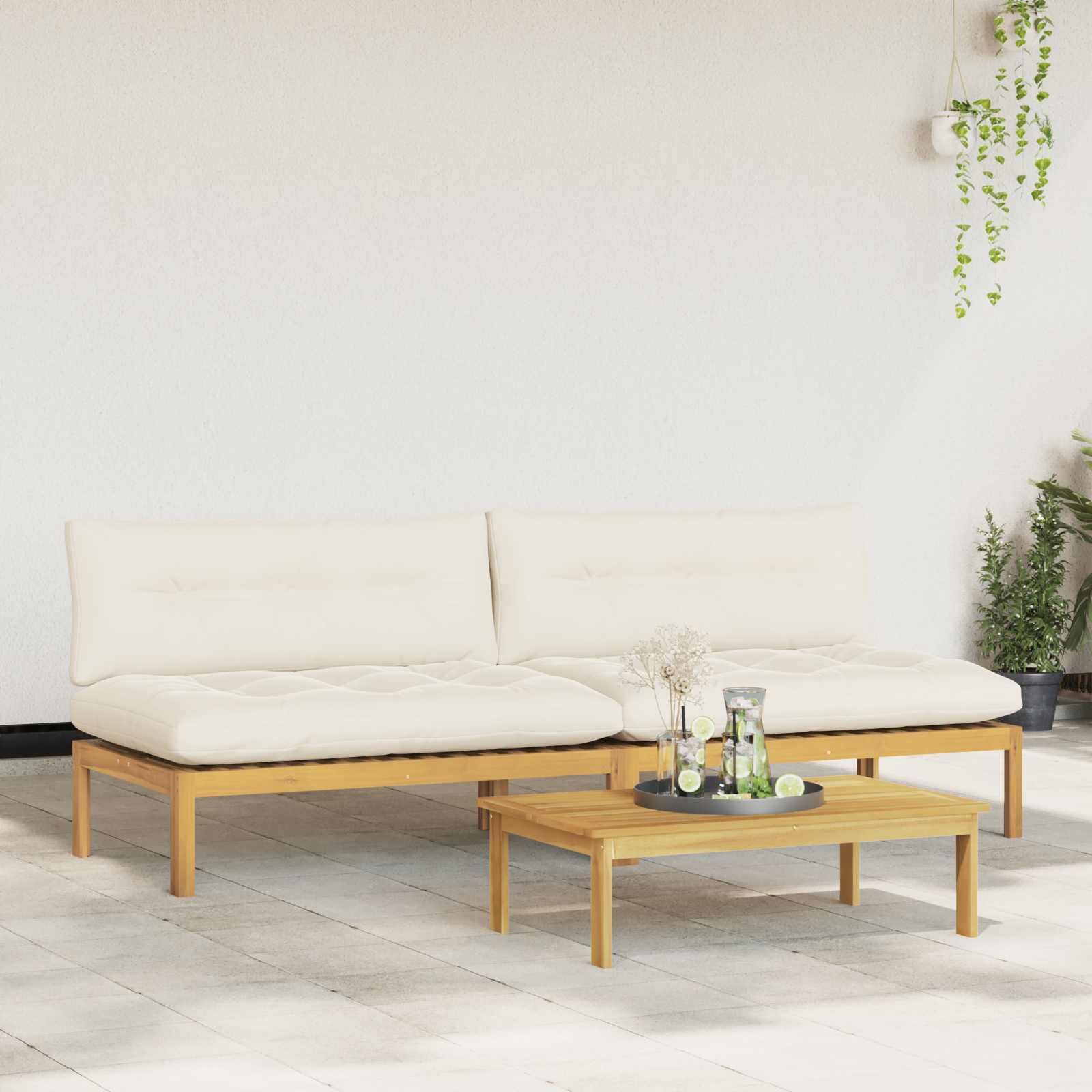 vidaXL Mittelsofa Einheit Helles Akazie und cremeweiß 240 x 80 x 82 cm
