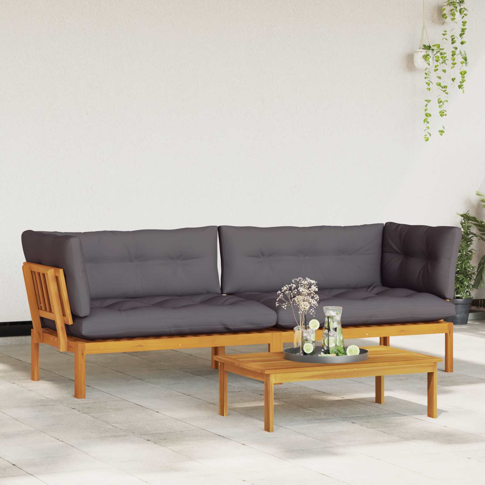 vidaXL Garten Pallet Sofa Einheiten 2 Stück Natürlich und Dunkelgrau