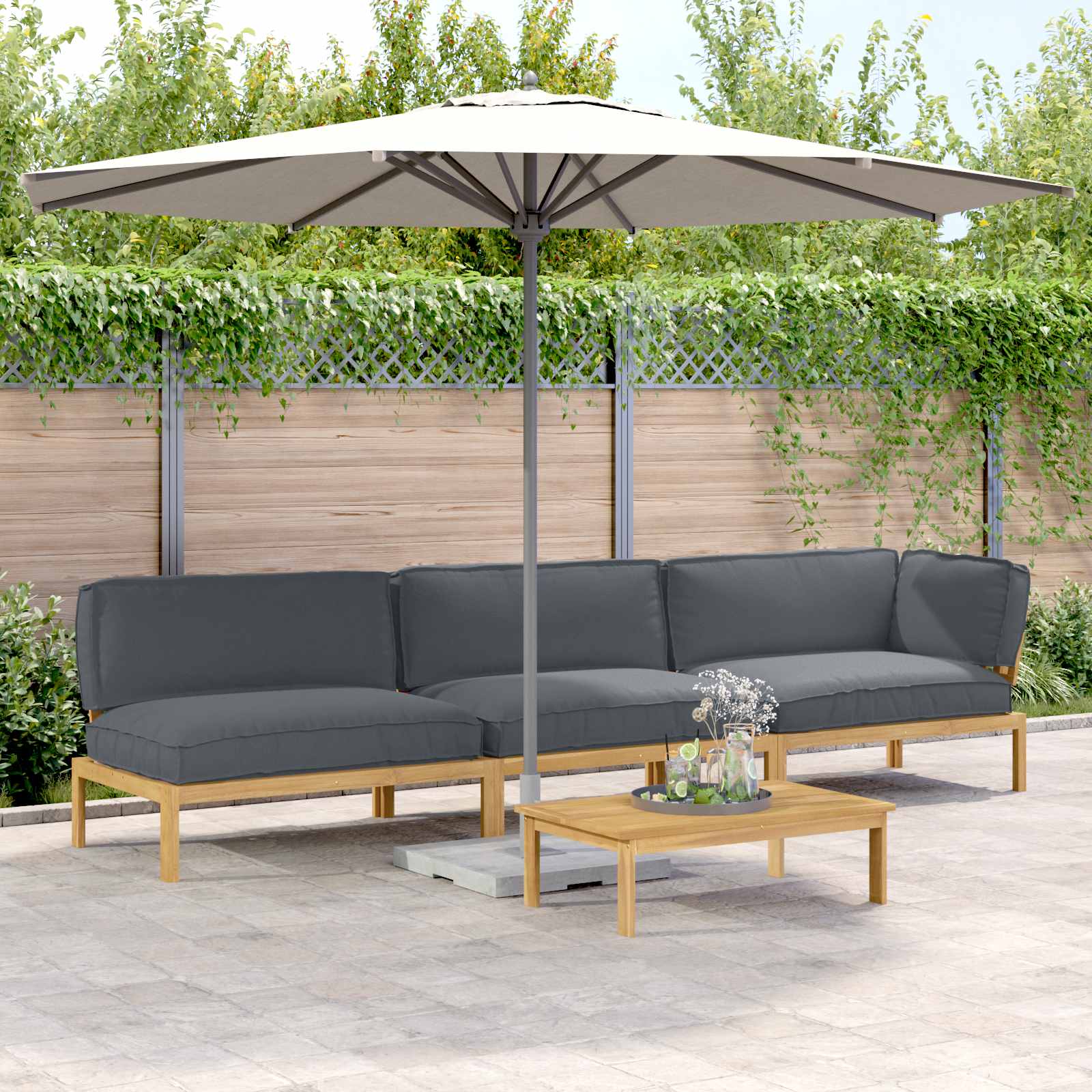 vidaXL Sofa Set mit Kissen Uni 4 pcs Anthrazit Massivholz Akazie
