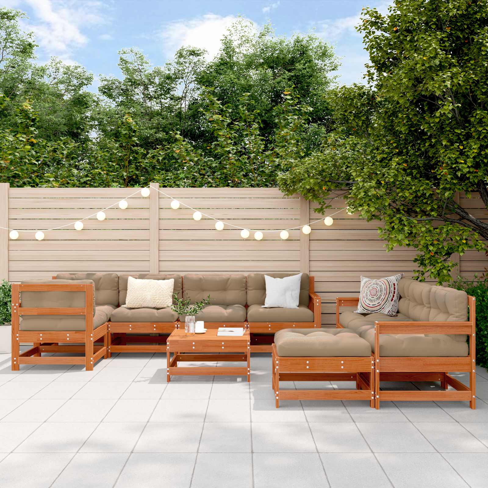 vidaXL Garten-Lounge-Set 10 pcs Wachsbraun Massives Kiefernholz