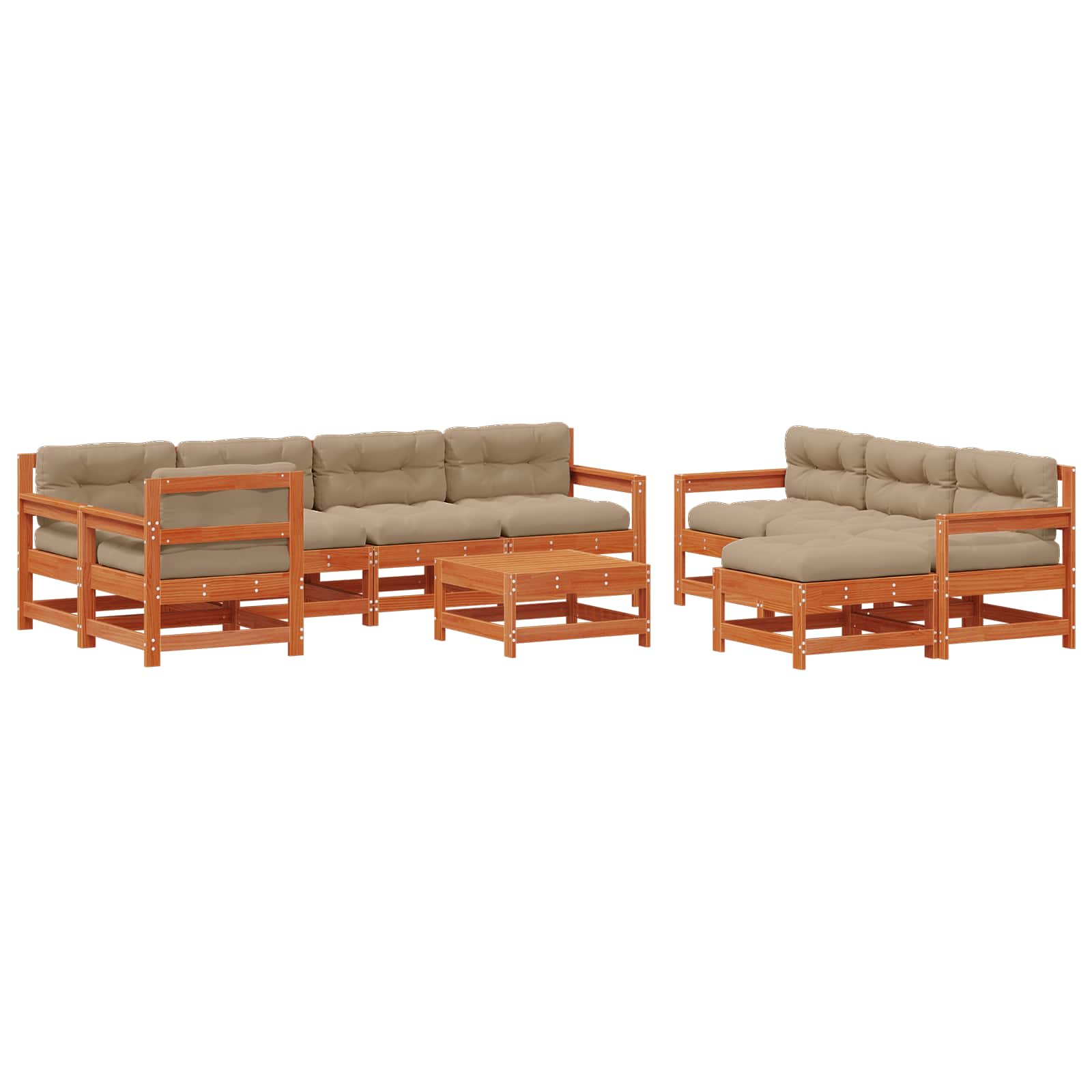 vidaXL Garten-Lounge-Set 10 pcs Wachsbraun Massives Kiefernholz