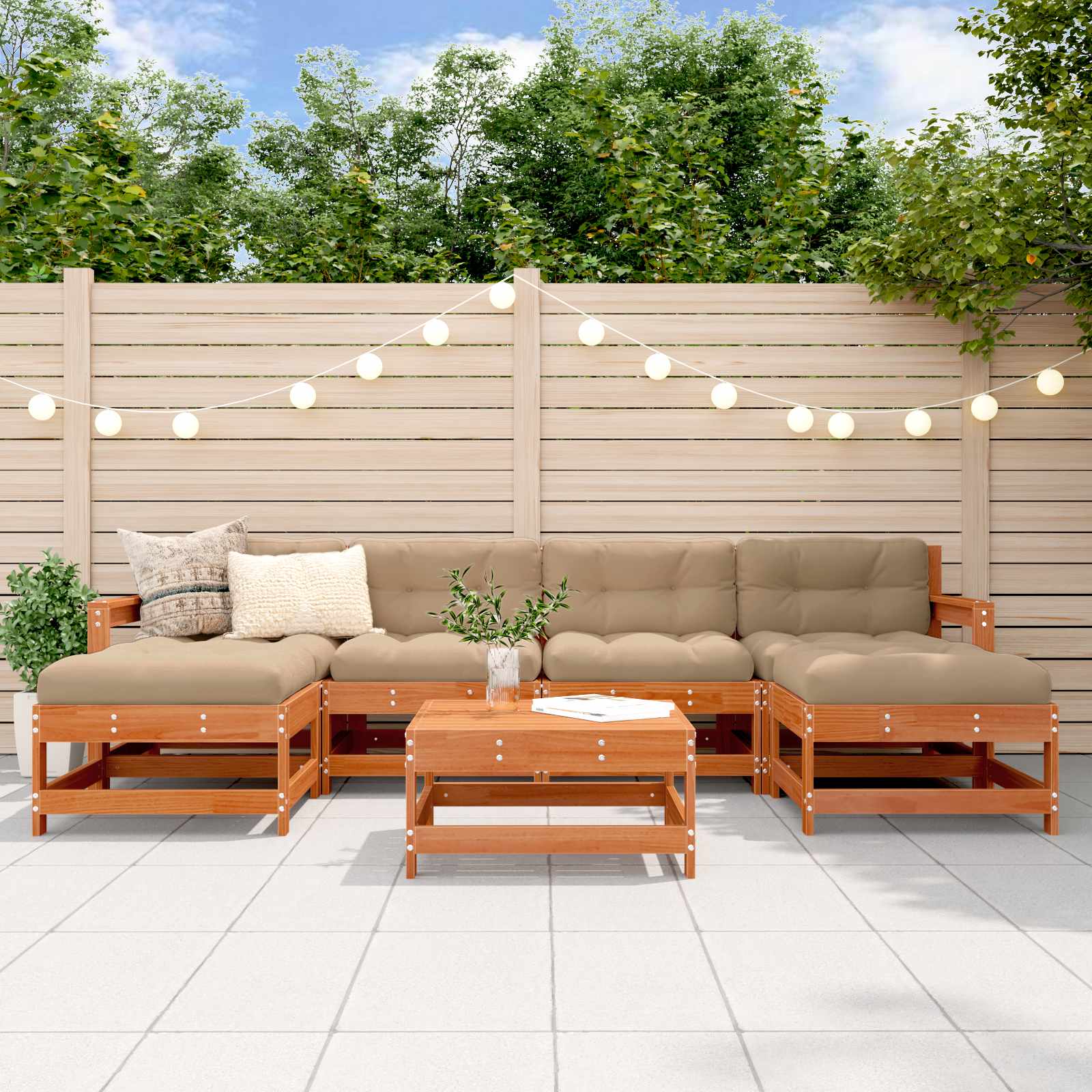 vidaXL Garten-Lounge-Set 7 pcs Wachsboden Kiefer Massives Kiefernholz