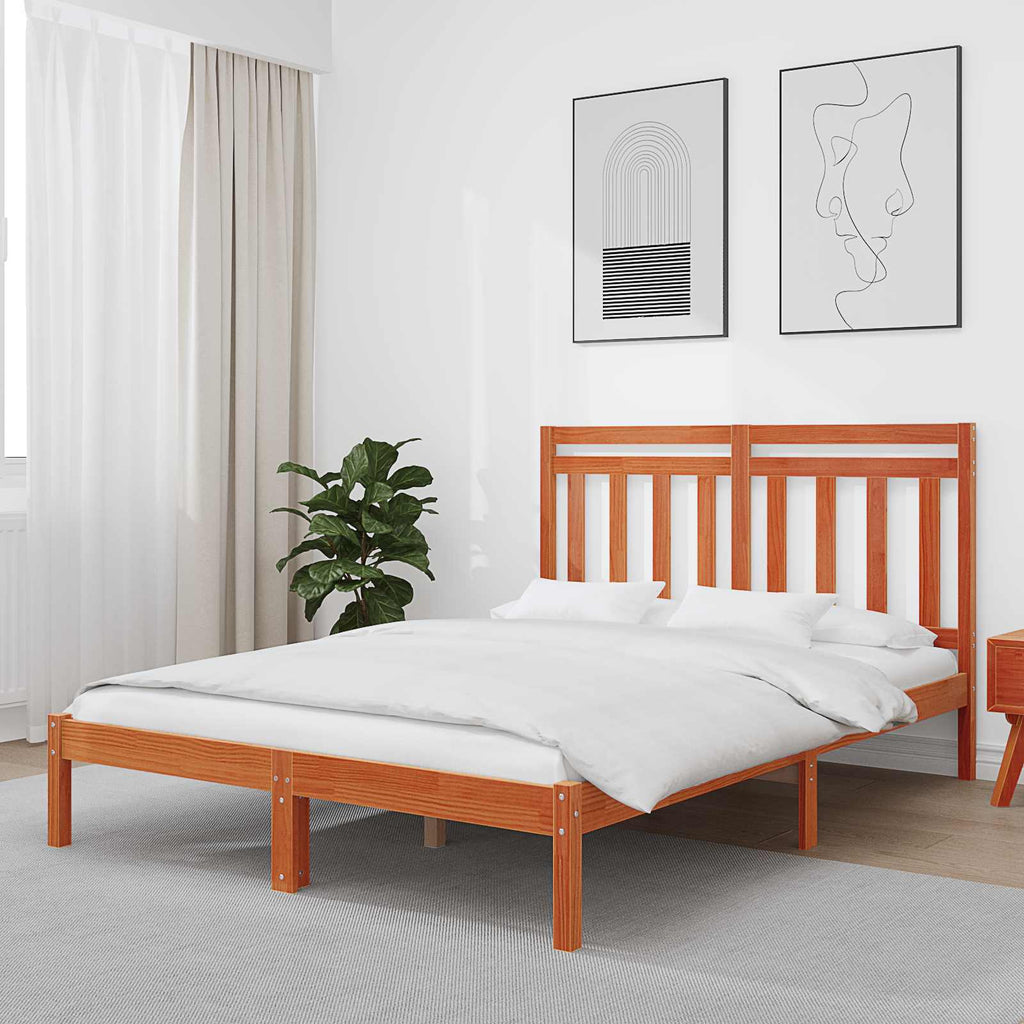 vidaXL Bettrahmen Wachsbraun 205,5 x 165,5 x 100 cm Massivholz Kiefer