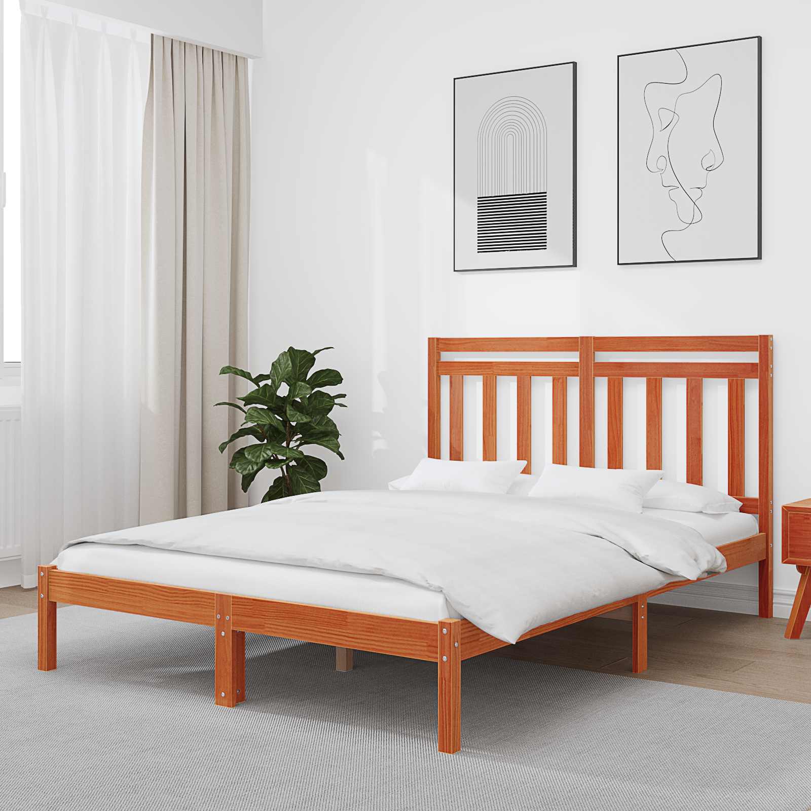 vidaXL Bettrahmen Wachsbraun 205,5 x 165,5 x 100 cm Massivholz Kiefer
