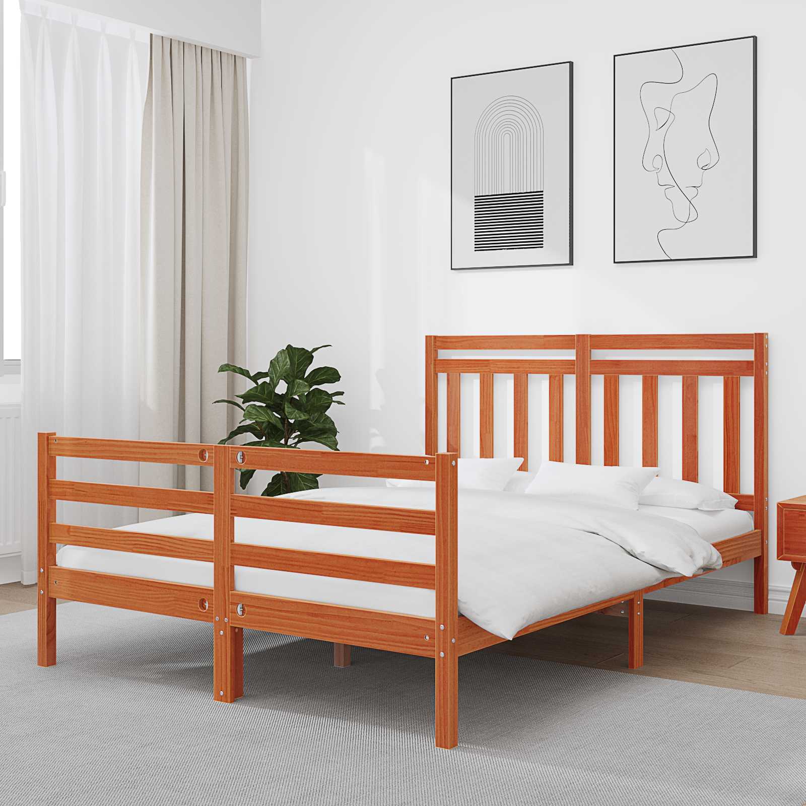 vidaXL Bettrahmen mit Kopfteil Wachsbraun 150 x 200 cm