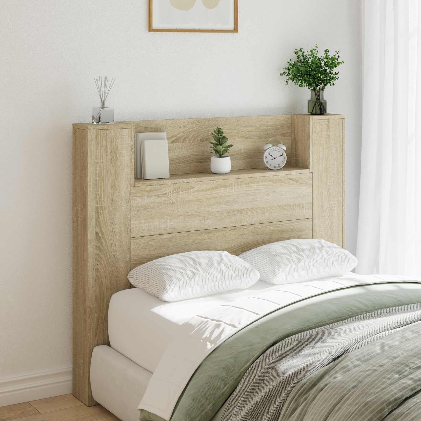 vidaXL Kopfteil-Schrank mit LED mit Regal Sonoma 120 x 16,5 x 103,5 cm