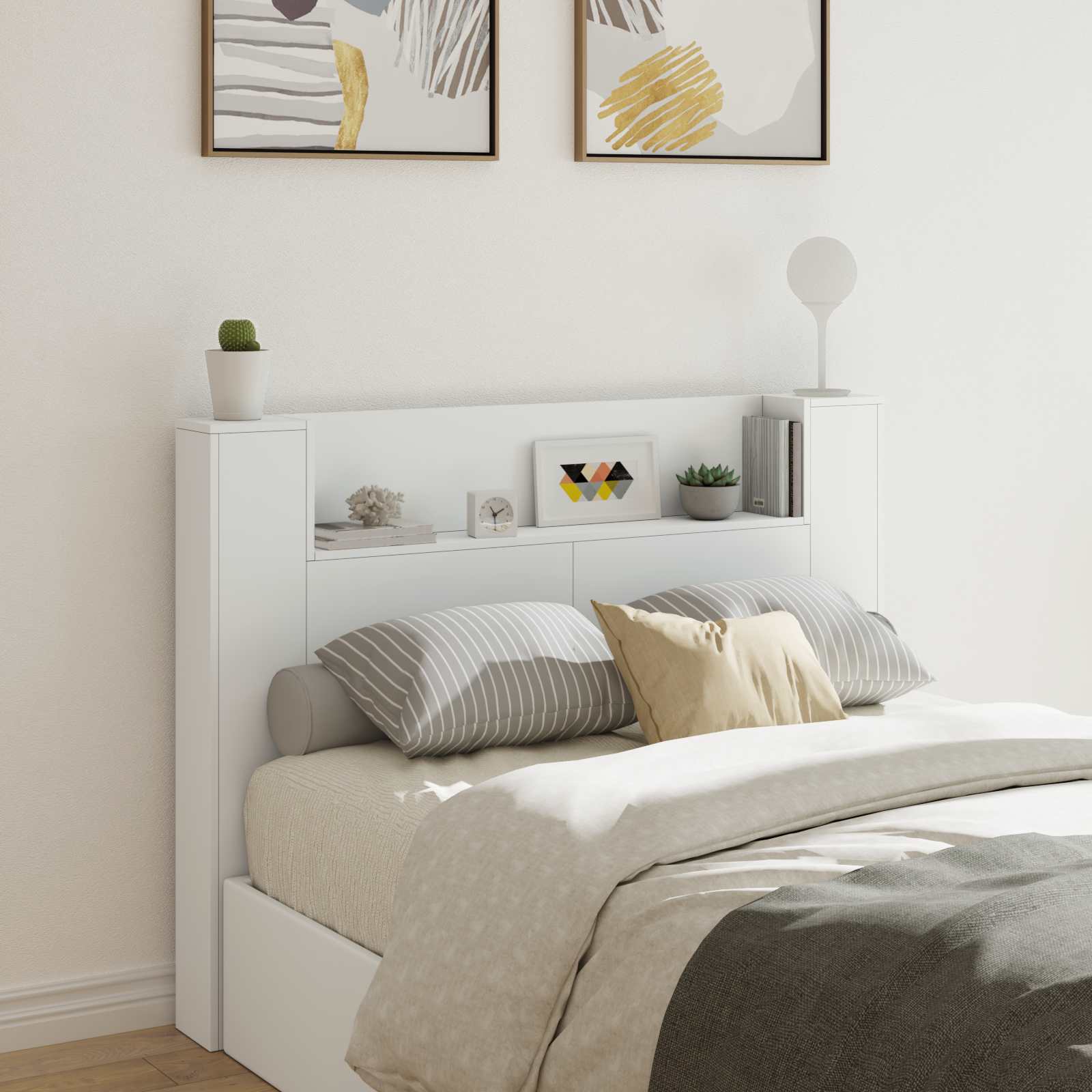 vidaXL Kopfteil-Schrank mit LED mit Regal Weiß 140 x 16,5 x 103,5 cm