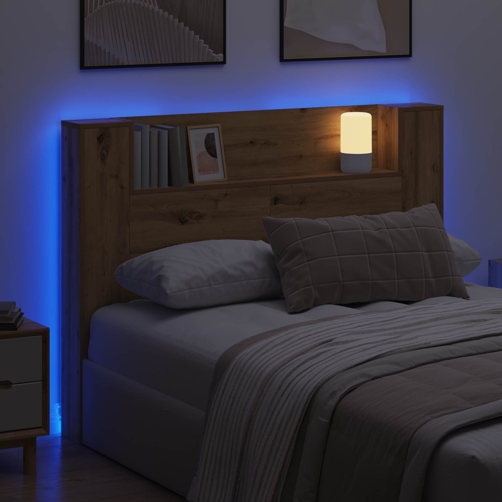 vidaXL Kopfteil-Schrank mit LED Artisan-Eiche 140 x 16,5 x 103,5 cm