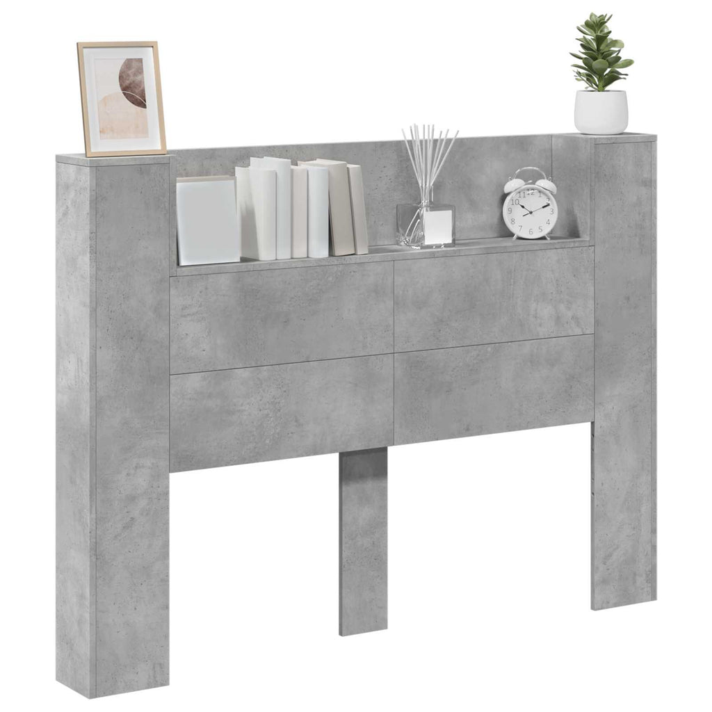 vidaXL Kopfteil-Schrank mit LED mit Regal Beton 140 x 16,5 x 103,5 cm