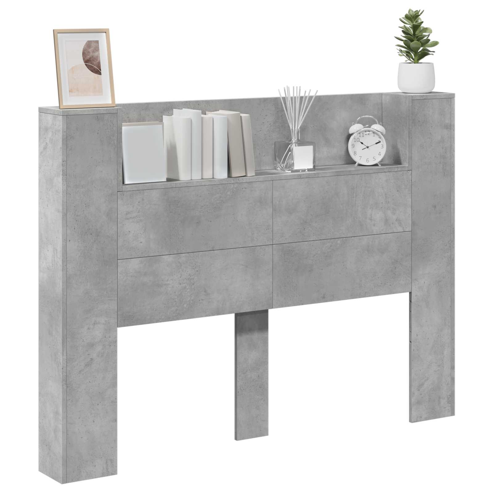 vidaXL Kopfteil-Schrank mit LED mit Regal Beton 140 x 16,5 x 103,5 cm
