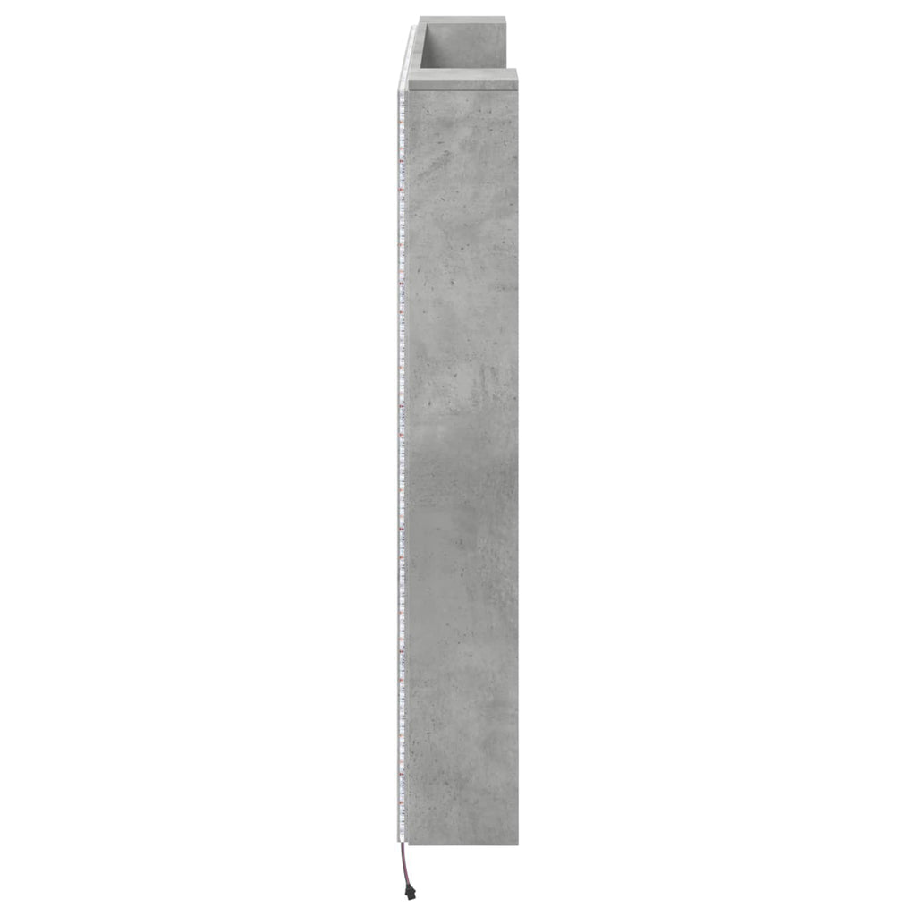 vidaXL Kopfteil-Schrank mit LED mit Regal Beton 140 x 16,5 x 103,5 cm