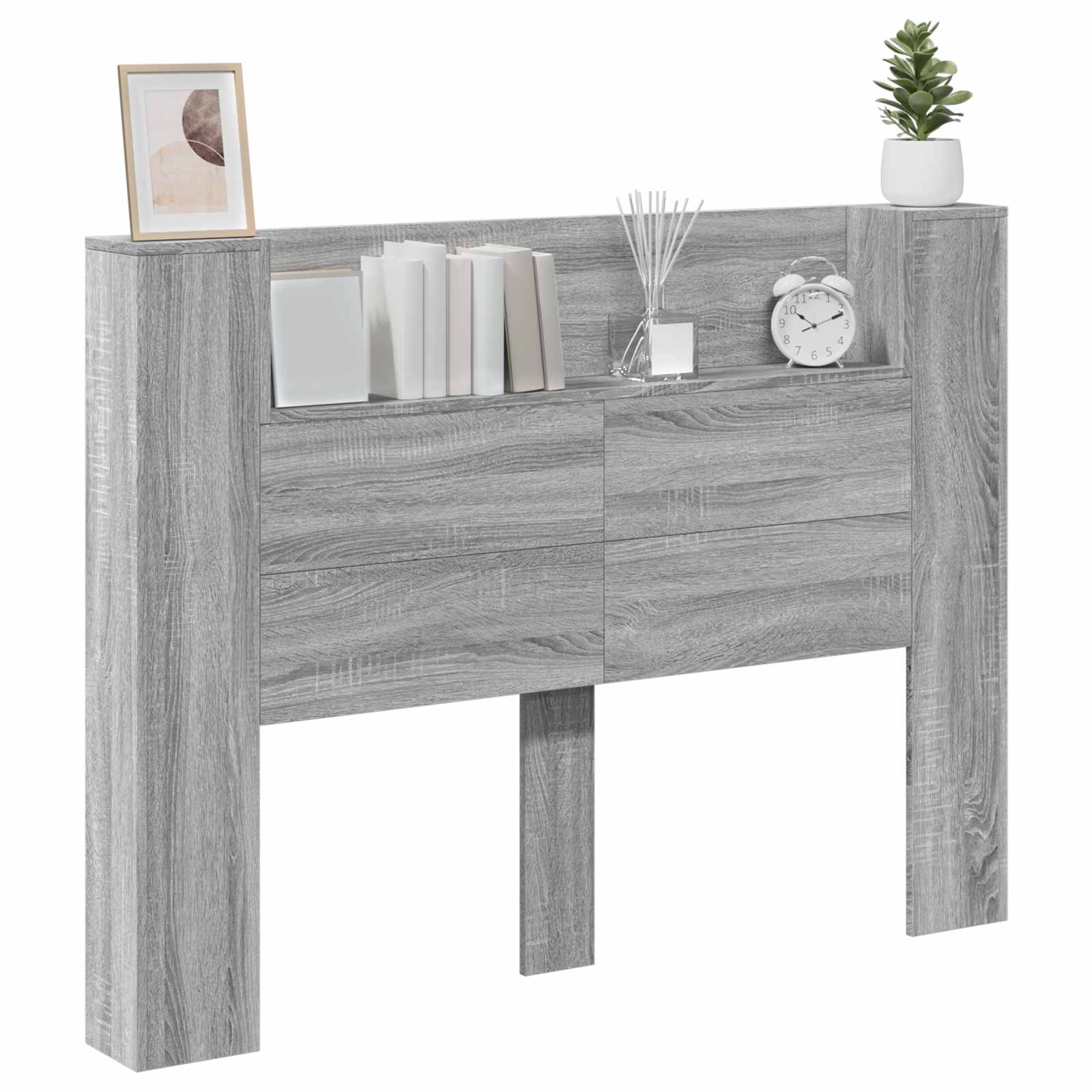 vidaXL Kopfteil-Schrank mit LED Graues Sonoma 140 x 16,5 x 103,5 cm