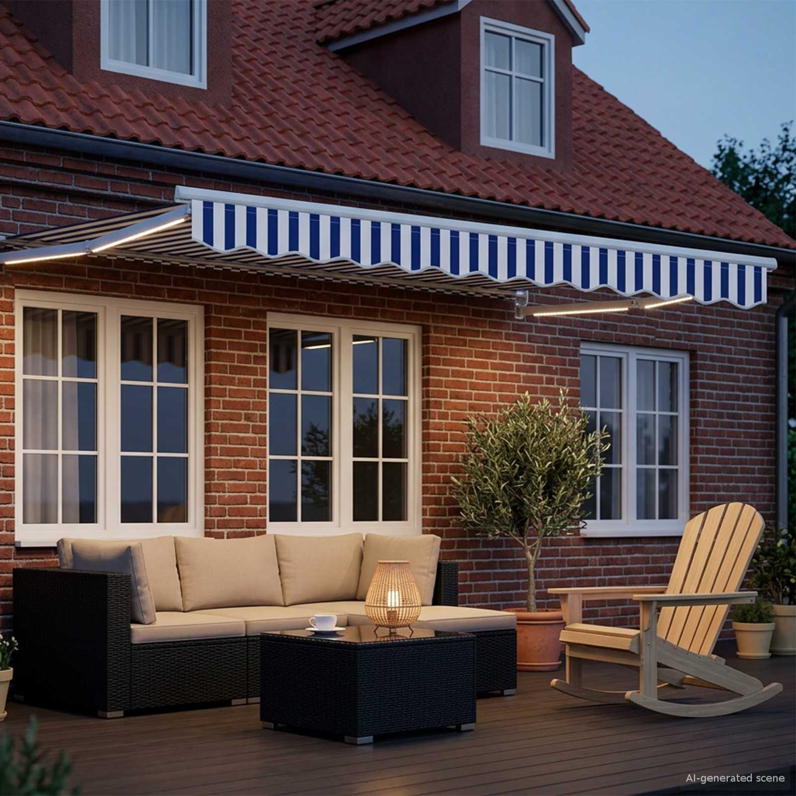 vidaXL Manuelle Gelenkarmmarkise mit LEDs Blau und Weiß 2,5 x 2 m