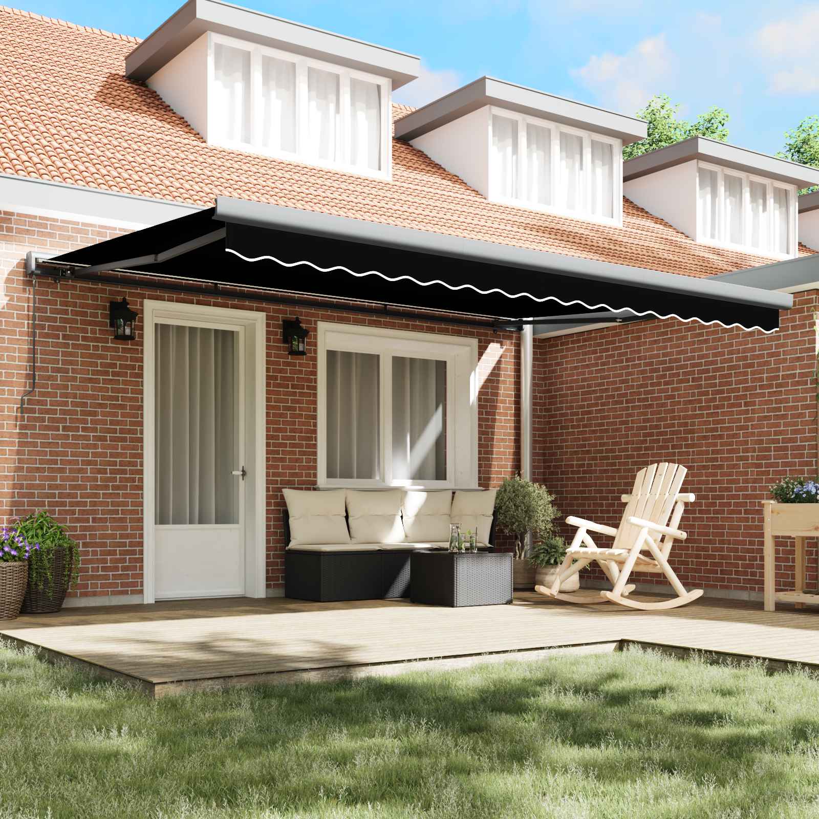 vidaXL Einziehbare Markise Schwarz 4 x 3 m Leinen und Aluminium