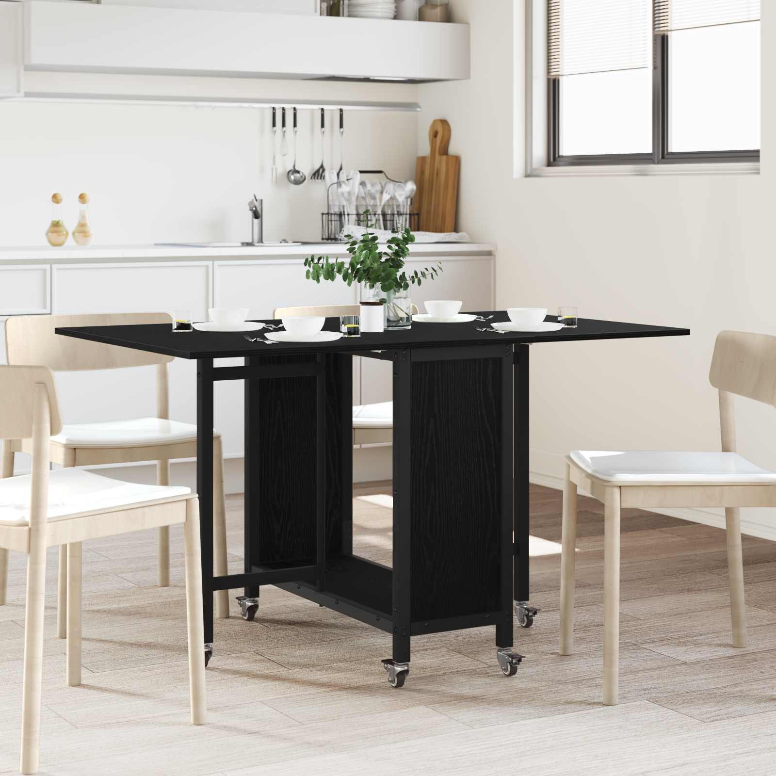 vidaXL Faltbarer Esstisch mit Rollen 130 x 80 x 76,5 cm Holzwerkstoff