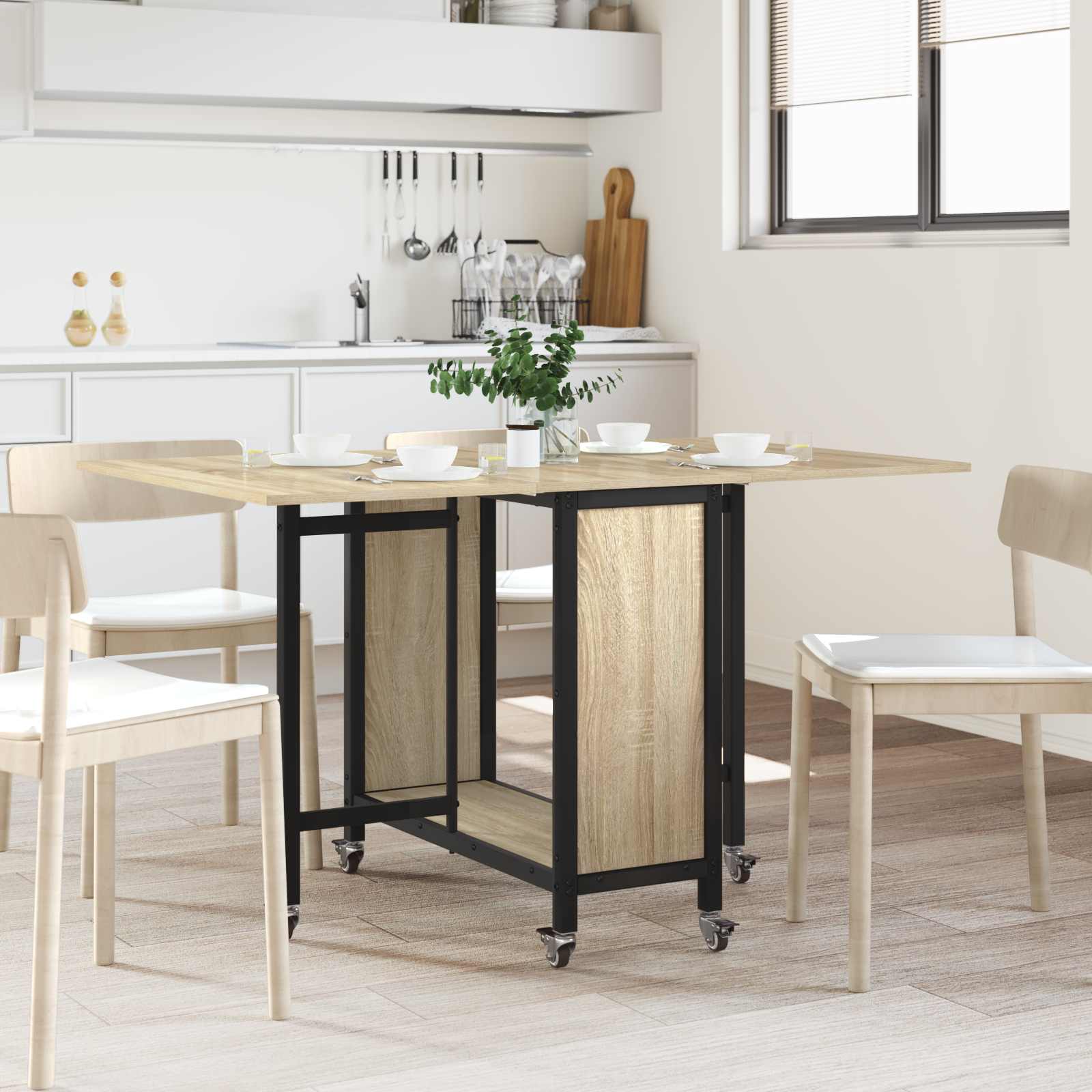 vidaXL Faltbarer Esstisch mit Rollen 130 x 80 x 76,5 cm Stahl PB