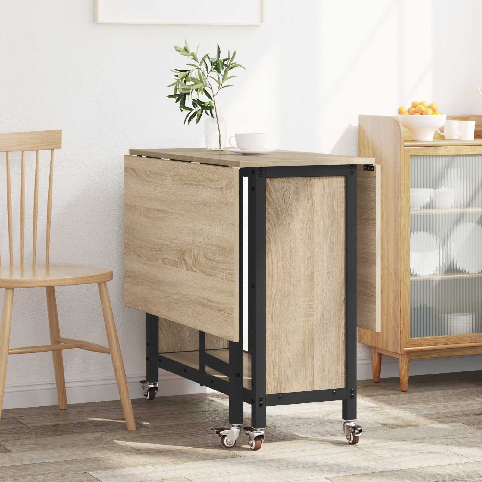 vidaXL Faltbarer Esstisch mit Rollen 130 x 80 x 76,5 cm Stahl PB