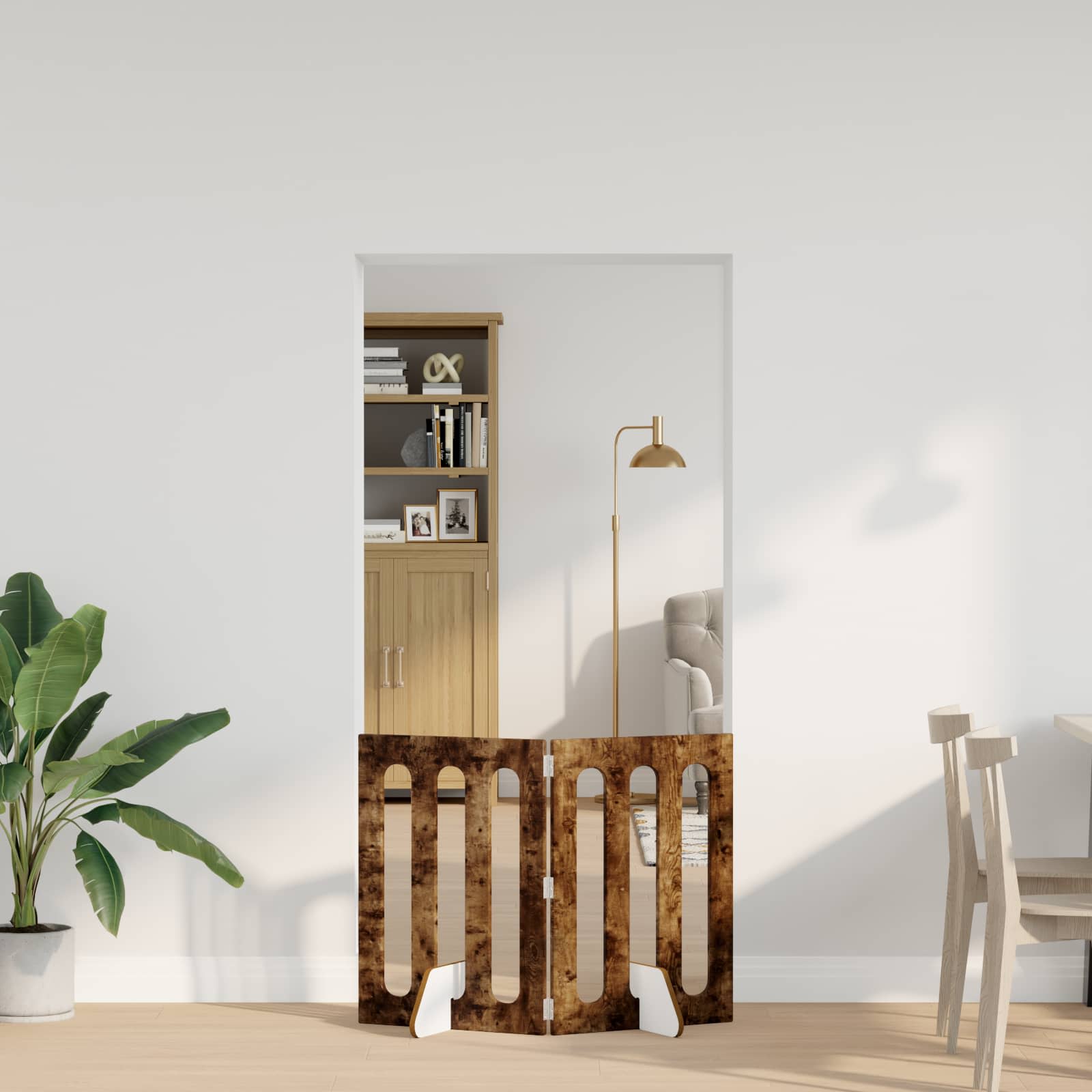 vidaXL Faltbarer Haustierzaun 2 pcs Geräucherte Eiche Holzwerkstoff