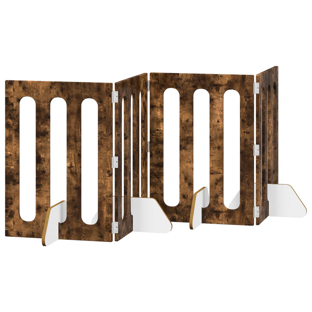 vidaXL Faltbarer Haustierzaun 4 pcs Geräucherte Eiche 201 x 38 x 70 cm