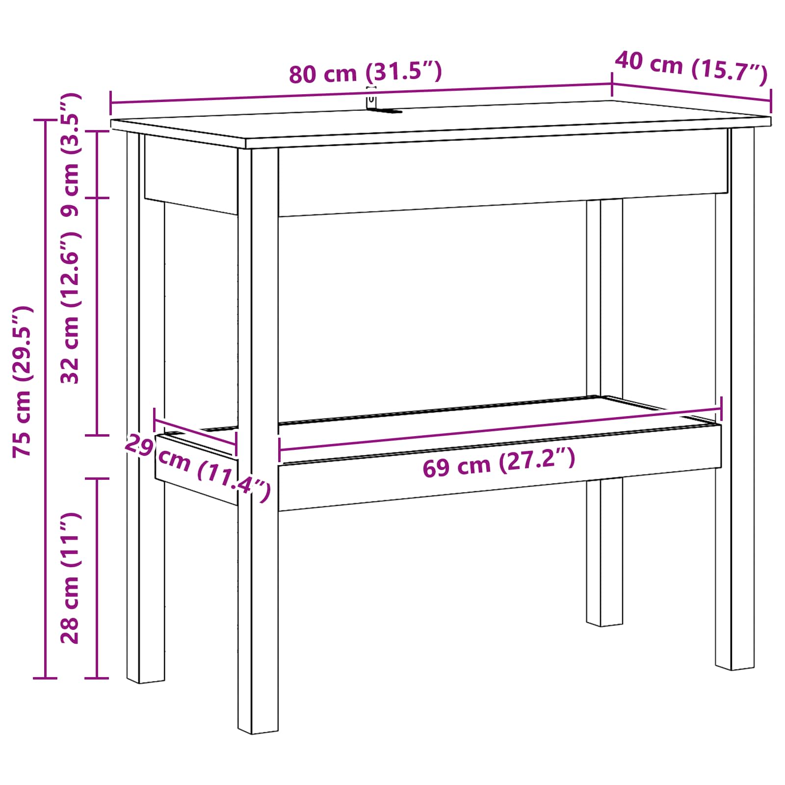vidaXL Konsolentisch Wachsbraun 80 x 40 x 75 cm Massives Kiefernholz