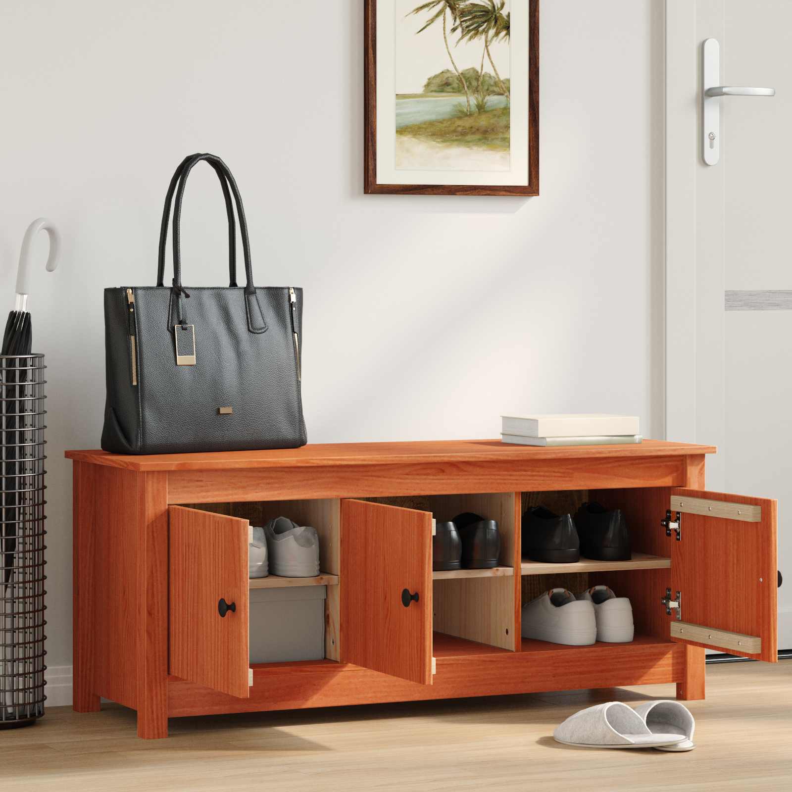 vidaXL Schuhschrank Wachsbraun 110 x 38 x 45,5 cm Massives Kiefernholz