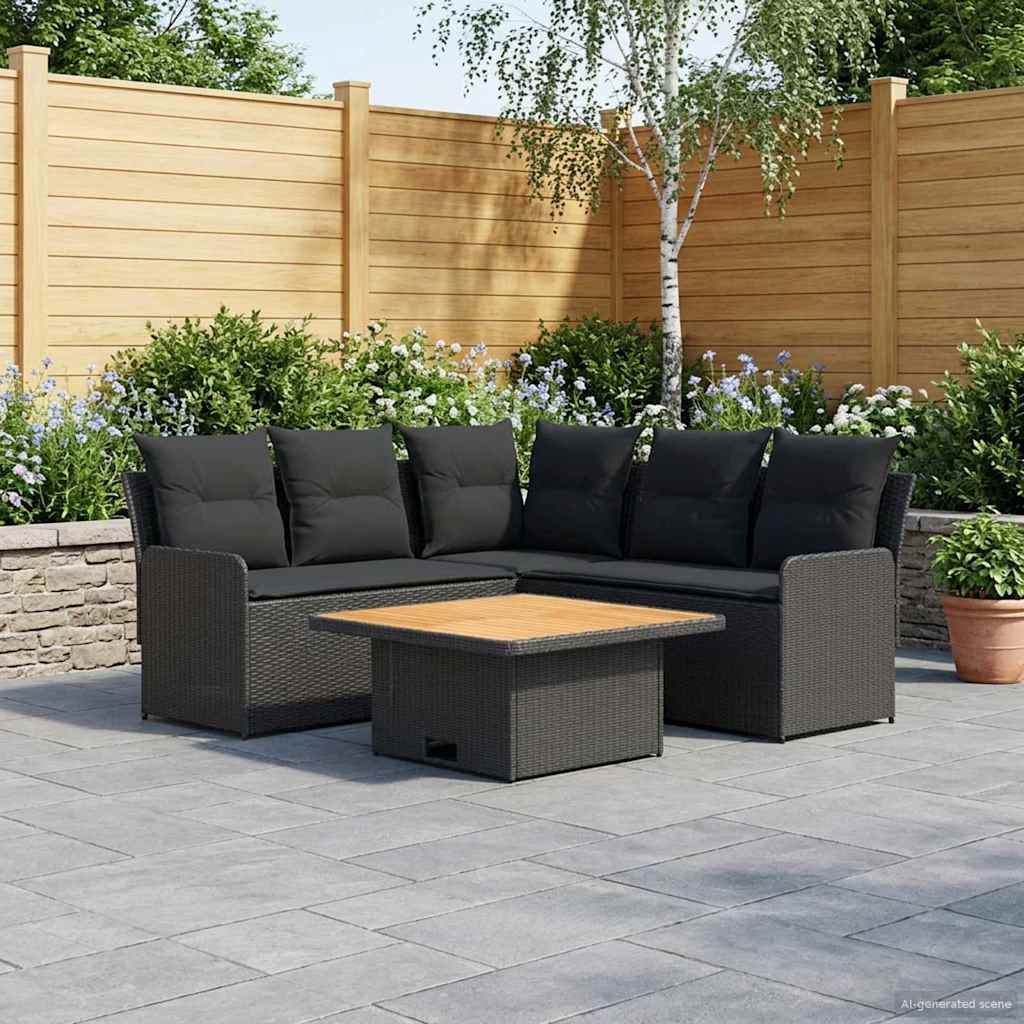 vidaXL Möbelsets mit Kissen 4 pcs Schwarz PE-Rattan