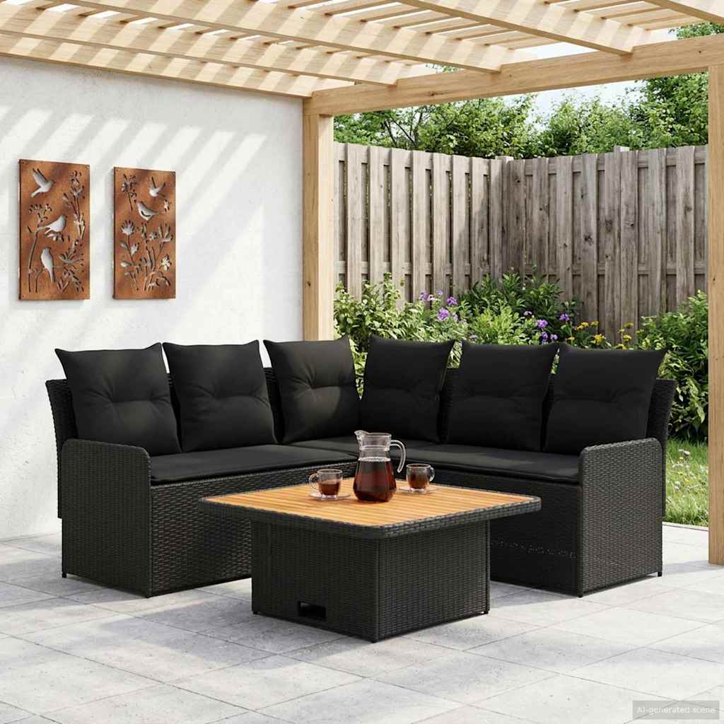 vidaXL Möbelsets mit Kissen 4 pcs Schwarz PE-Rattan
