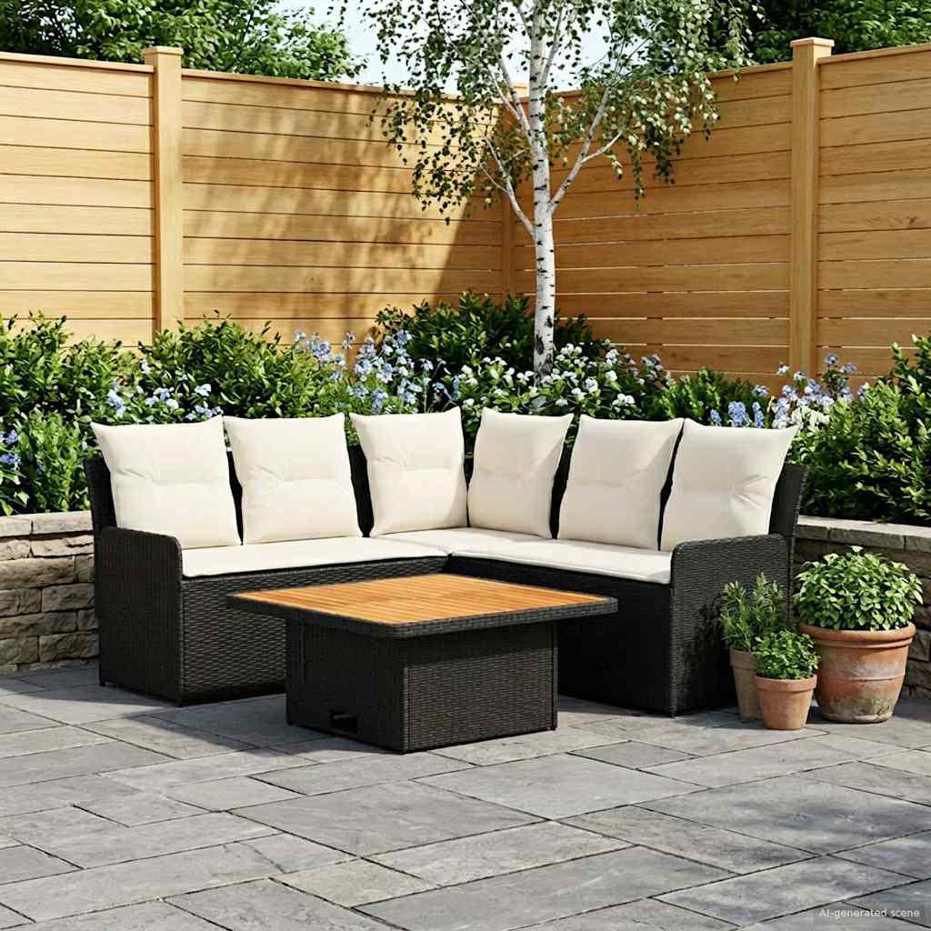 vidaXL Möbelsets mit Kissen 4 pcs Schwarz und Creme PE-Rattan