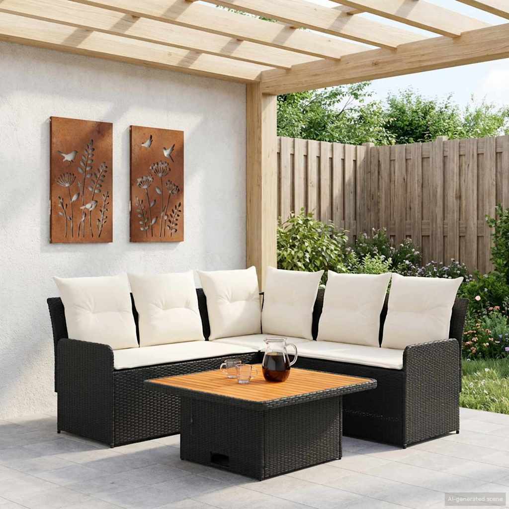 vidaXL Möbelsets mit Kissen 4 pcs Schwarz und Creme PE-Rattan