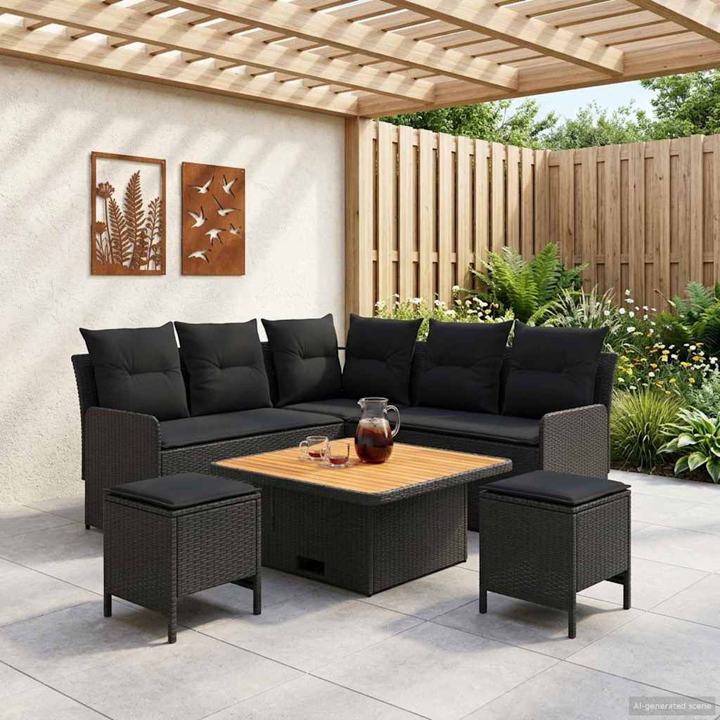 vidaXL Möbelsets mit Kissen 6 pcs Schwarz PE-Rattan