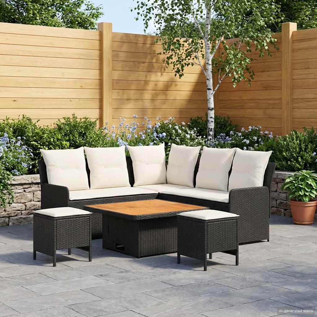 vidaXL Möbelsets mit Kissen 6 pcs Schwarz und Creme PE-Rattan