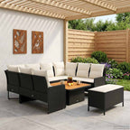 vidaXL Möbelsets mit Kissen 7 pcs Schwarz und Creme PE-Rattan