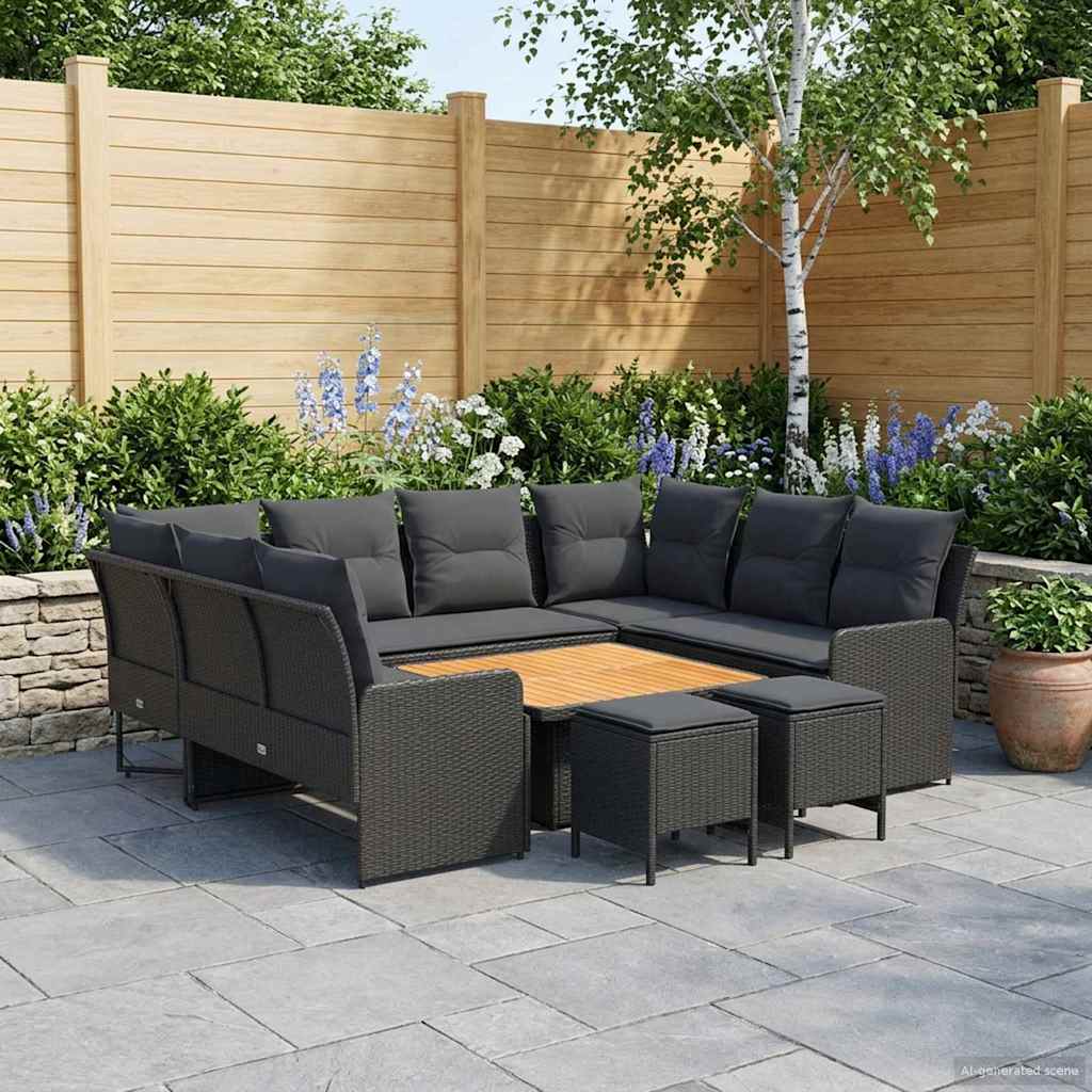 vidaXL Möbelsets mit Kissen 8 pcs Schwarz PE-Rattan