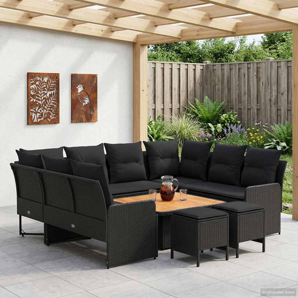 vidaXL Möbelsets mit Kissen 8 pcs Schwarz PE-Rattan