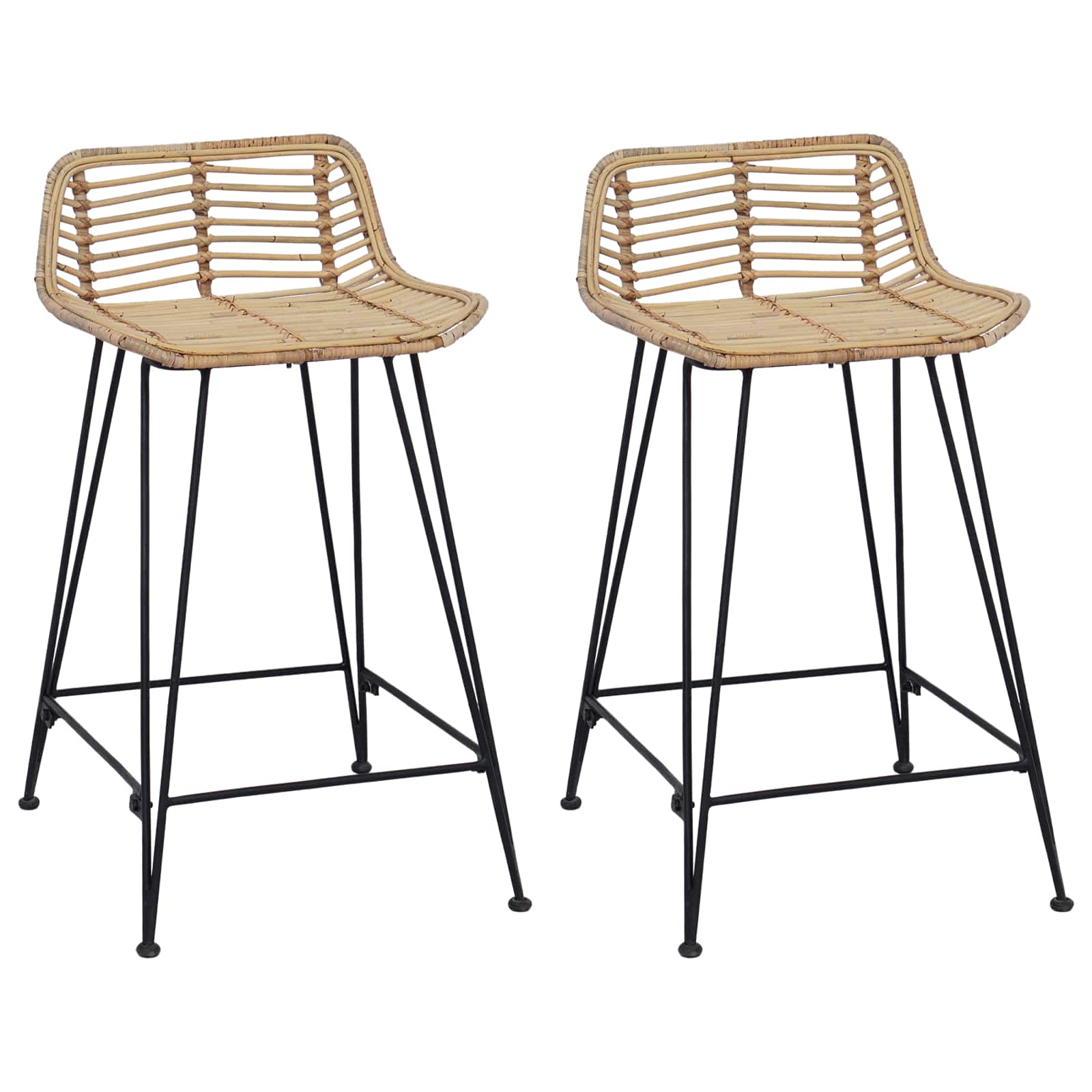 vidaXL Barhocker 2 pcs Natur 44 x 45 x 76 cm Rattan und Stahl