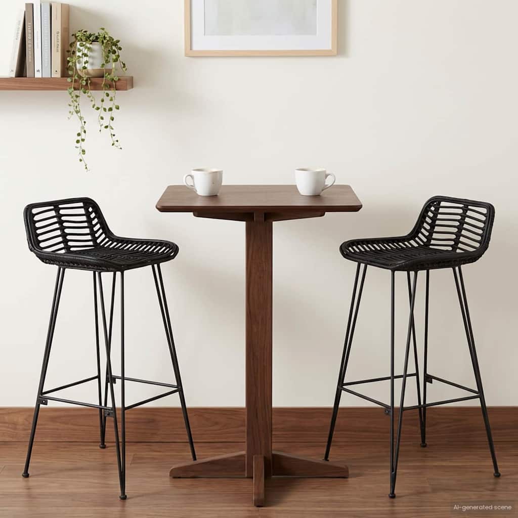 vidaXL Barhocker 2 Stück Schwarz 44 x 46 x 91 cm Rattan und Stahl
