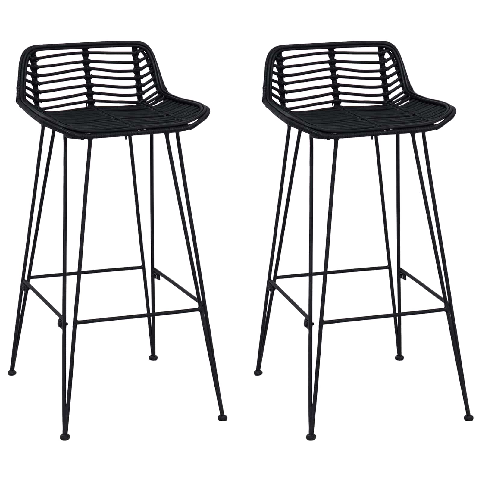vidaXL Barhocker 2 Stück Schwarz 44 x 46 x 91 cm Rattan und Stahl